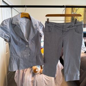 Guess Blue Striped Women's Capris and Blazer Set